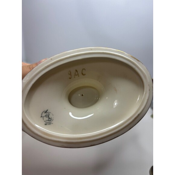 VTG BELLEEK Lenox Large Compote Center Piece Hand Painted ROSE 12in. GOLD TRIM - Picture 8 of 11